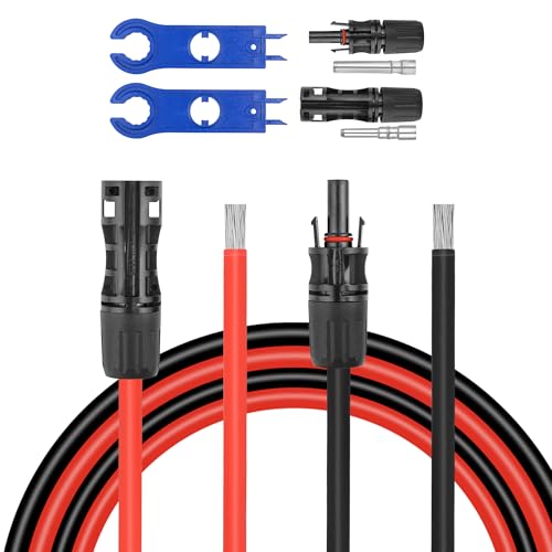 20FEET 8AWG Solar Panel Extension Cable 8 Gauge Extension Cord Solar Panel Wire with Extra Fair of Female and Male Quick Connectors Solar Adapter for RV Off-Grid Systems (20FT Red + 20FT Black)