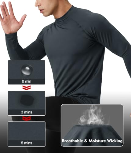 Image of Men's Thermal Shirts Mock Turtle Neck Long Sleeve Cold Weather Base Layer | Fleece Lined Tops. Ultra Soft, Moisture Wicking, 4 Way Stretch. Winter Gear For Snowboard & Daily Wear