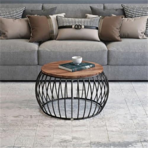 Image of Modern Coffee Tables Round Marble Laminated Tables Set of 2, Stacking Couch Center Table with Golden Metal Frame for Living Room, Bedroom or Apartments (Black Antique)