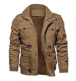 TACVASEN Winter Jackets for Men Cotton Military Work Fleece Army Jacket Winter Coat with Multi-Pockets Khaki L