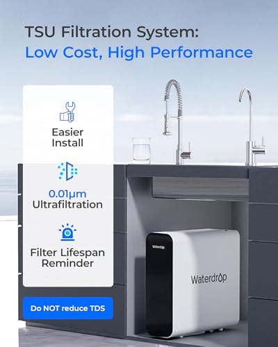 Image of Waterdrop TSU 0.01 Micron Ultra Filtration Under Sink Water Filter System, 3-Stage Tankless Under Sink Water Filtration System with Faucet, Smart Panel, Not Lower TDS, Drilling Required