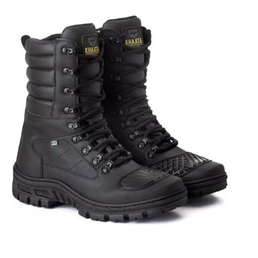 Khaata Bota Militar Tática de Couro, Cano Alto, Preta, Cadarço Reforçado, Solado Antiderrapante