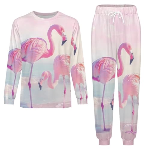 Flamingo Beach Mens Pajamas Set Long Sleeve Sleepwear Pjs Set Shirts And Bottoms Sleep Sets Loungwear4