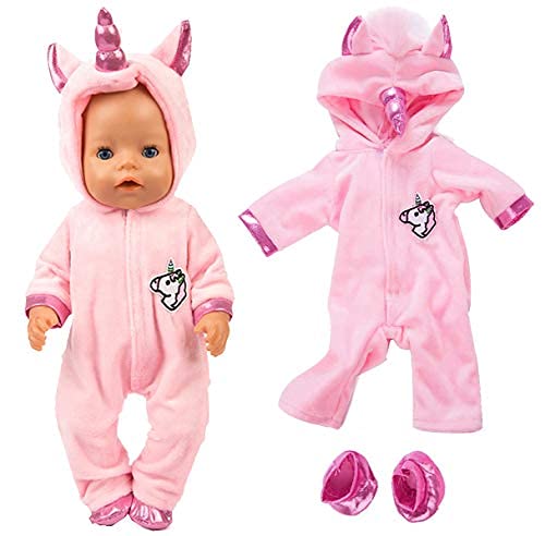 2 pcs Unicorn Costume Jumpsuit Doll Clothes with Shoes for 16-17 Inch Baby Dolls,15 inch Dolls