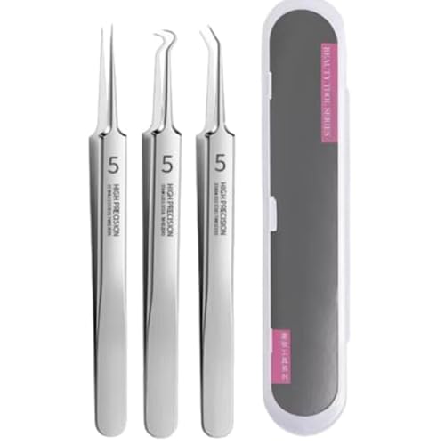 GodbTG Professional Facial Blackhead Remover Tweezers, Ingrown Hair Removal Kit, Pimple Popper Tool Kit, Skin Care Tools, Blackhead Remover Tools (3 PCS)