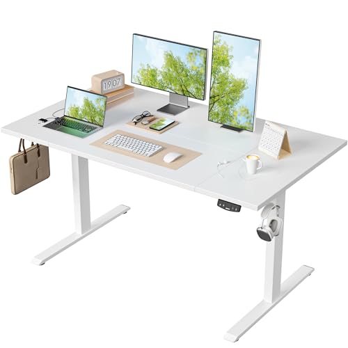 Agilestic Höhenverstellbarer Schreibtisch 140 x 80 cm, Stabiler Schreibtisch Höhenverstellbar Elektrisch mit Memory-Handsteuerung, Ergonomischer Steh-Sitz Tisch Computertisch, Weiß