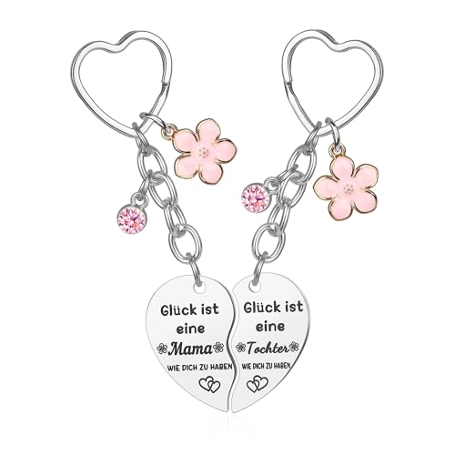 Veroola 2 Stück Mutter Tochter Schlüsselanhänger Geschenke für Mutter von Tochter Geburtstag Weihnachtsgeschenke Mutter Schlüsselanhänger Mutter Schlüsselanhänger.Edelstahl Silber