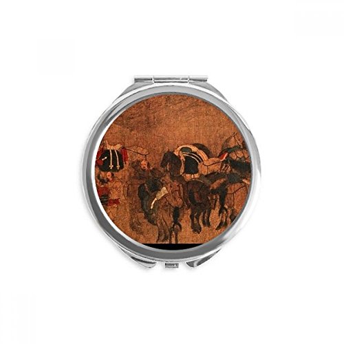 Miroir de poche thé cheval peinture chinoise un cadeau original pour passionnés d'art