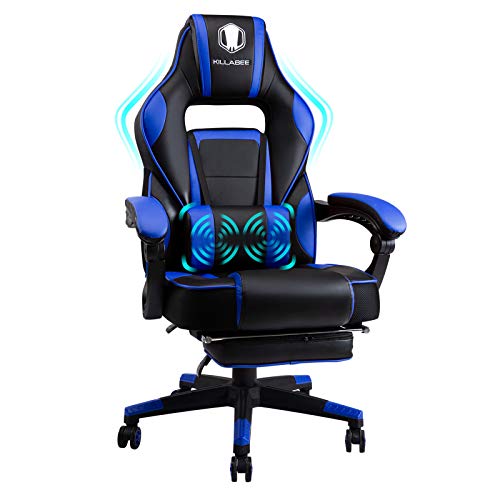 KILLABEE Massage Gaming Stuhl PU Leder mit Hoher Rückenlehne PC Racing Computer Schreibtisch Büro Drehbarer Liegestuhl mit einziehbarer