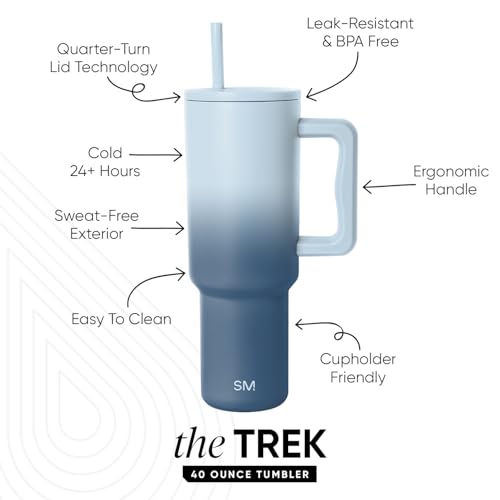 Image of Simple Modern 40 oz Trek Tumbler with Handle and Straw Lid | Cup Holder Friendly Insulated Stainless Steel Travel Mug | Stormy Skies
