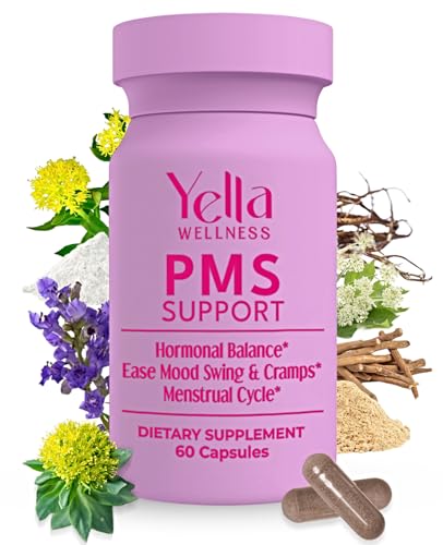 YELLA WELLNESS Hormone Balance for Women - PMS Support Supplement for Women w/Chaste Tree, Dong Quai and Ashwagandha- PMS and Menopause Relief for Bloating, Cramps and Mood Swings- (60ct)