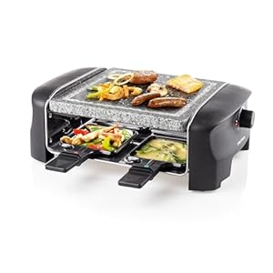 Princess Raclette Grill für bis zu 4 Personen - mit Steingrill und regelbarer Heizstufen, 600 Watt, Schwarz, 162810
