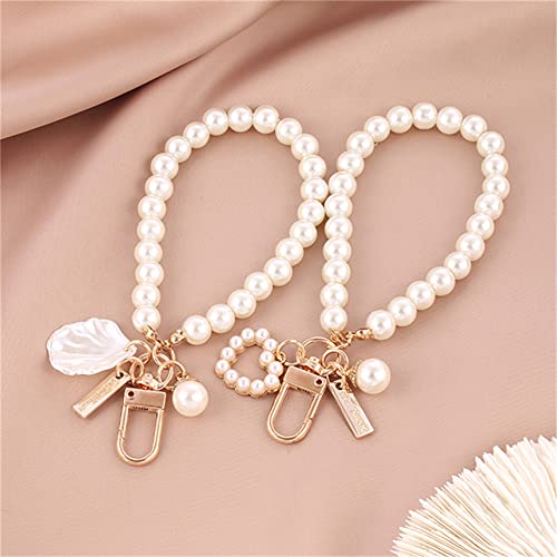 Lkeep Women's Imitation Pearl Chain Key Chain Backpack Key Pendant Accessories Key Ring Charm Gifts,Shell #TOP3