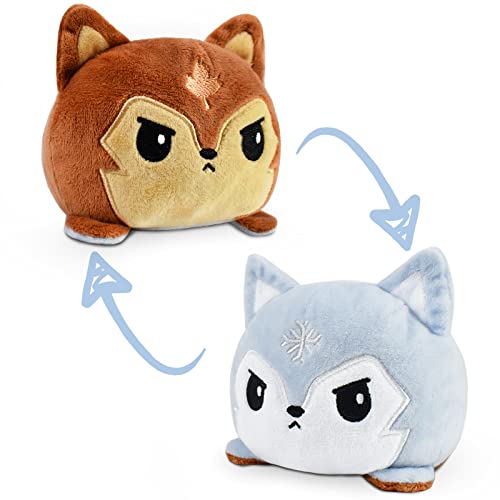 TeeTurtle | The Original Reversible Wolf Plushie | Patented Design | Fall + Winter | Happy + Angry | Show Your Mood Without Saying a Word! - Fall + Winter Wolf