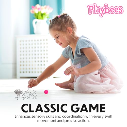 image for Playbees Metal Jacks Game Set - 24 Sets - Retro Kids' Entertainment wi