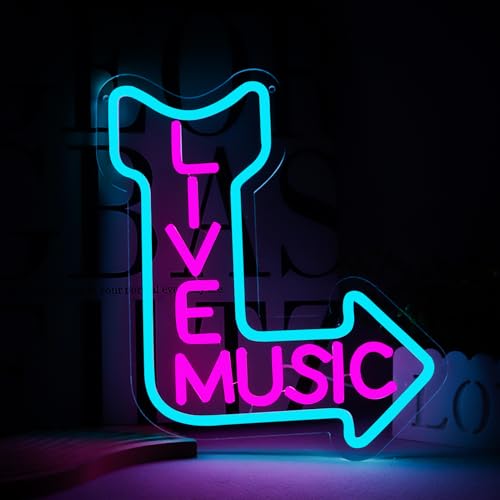 qbanziou Live Music Neon Signs, LED Neon Light for Wall Decor,Light up Sign for Man Cave Decor Beer,Bar,Music Studio,Bedroom,Party,Club