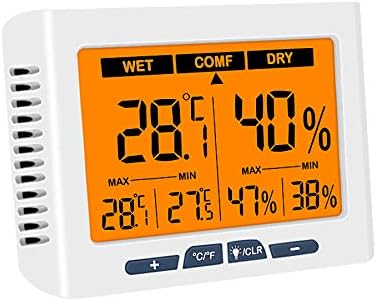 Digital Hygrometer Indoor Thermometer, Temperature Humidity Gauge with Backlit Accurate Monitor Clear Reading, °C/°F Switch, Accuracy Calibration, Max/Min Records, Ideal for Home, Office - White