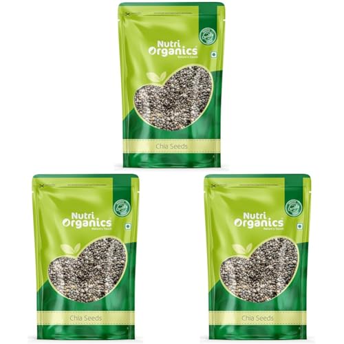 Image of NutriOrganics, Chia Seeds for Weight Loss 1kg Omega 3 Rich Raw Chia Seeds, 1000 Gram (Pack of 3)