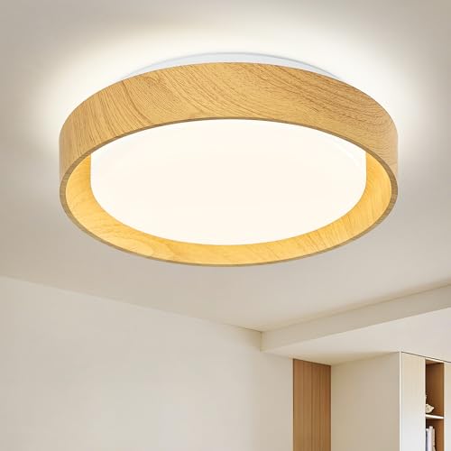 Image of Qamra LED Ceiling Light, 28cm Round Ceiling Light Fixture, Modern Metal Wood Grain Ceiling Light for Kitchen, Dining Room, Bedroom, Hallway, Laundry Room, 4000K, 24W