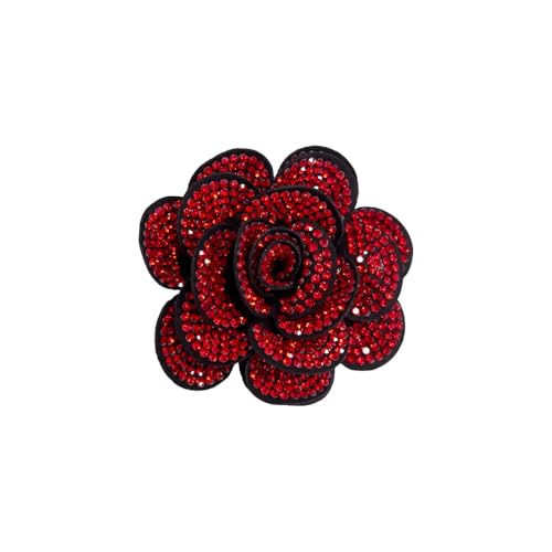 Rhinestone Rose Flower Brooch Lapel Pins for Women Her Fashion Crystal Camellia Flower Brooches Pin for Dress Accessories Jewelry Boutonniere Corsage Wedding Party Birthday Gift 70mm(Red)