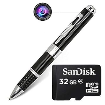 KZLYNN 4k Full Hd Pen 1920pX1080p Camera Video and Audio Sound Recorder with Free 32gb Memory Card Portable Spy Pen Hd Recorder - Silver & Black Hidden Device