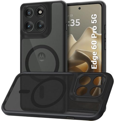 Image of TheGiftKart Hybrid Shockproof Back Cover Case for Motorola Moto Edge 60 Pro 5G | Hard Back Cover Case for Motorola Edge 60 Pro (PC & TPU, MagSafe Compatible, Translucent Smoke Matte Back, Black Sides)
