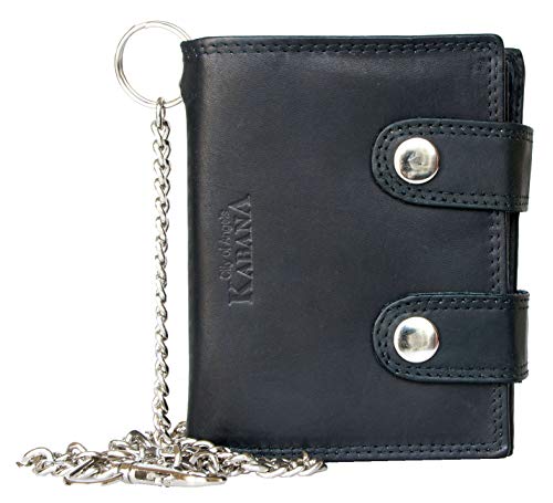 Biker's RFID Wallet Kabana with 18 Inch (45 cm) Long Metal Chain to Hang Whole made of a Leather, Black, One Size, (7003-100b166b)