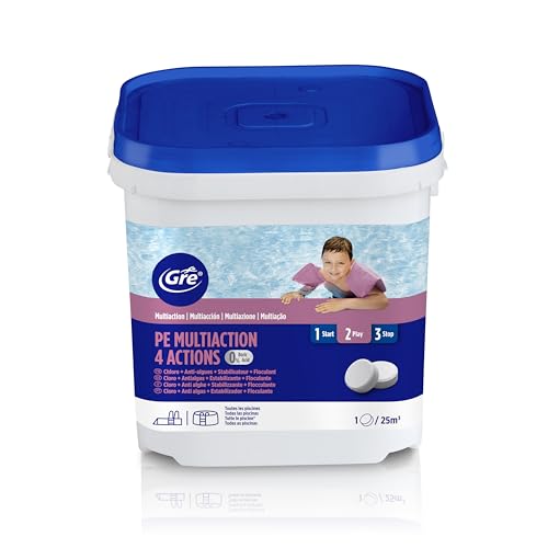 GRE 76006NB -Tabletas de Cloro Multifunción 4 Acciones: Desinfección, Antialgas, Floculante y Estabilizador. Tratamiento y Limpieza Integral de Piscinas. Tabletas 250 gr, 5 kg