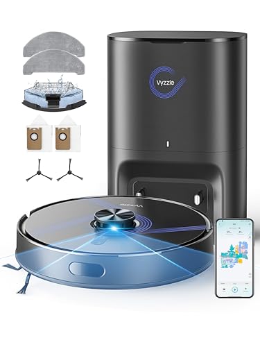 Vyzzle E20 Robot Vacuum and Mop, 60-Day Robot Vacuum Self Emptying, 5500Pa Suction, Zoned & Scheduled Cleaning, LiDAR Navigation, Vacuum Robot for Pet Hair, Carpets, Floors, WiFi/App/Voice Control