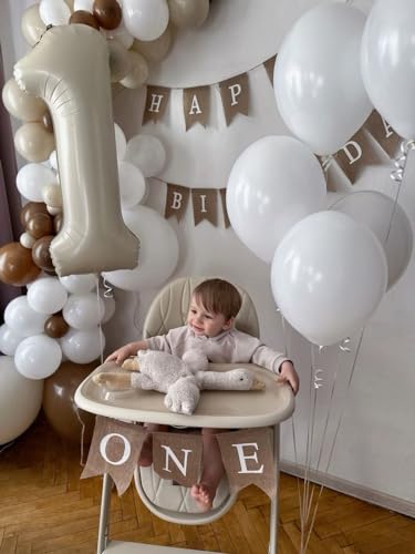 Image of Number Balloons 1st Birthday Decorations, 40In Cream 1 Balloon for Women | Eye-catching Appearance, Perfect Decorative Centerpieces, Convenient Self-sealing Structure, Widely for Various Occasions