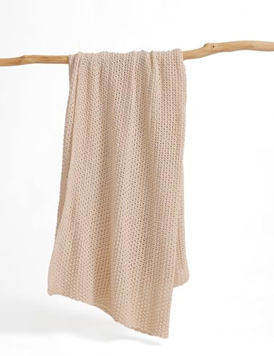 FIYARA Chunky Cotton Knit Throw Blanket, Light Weight Cable Knit Throws for Bed Couch Sofa, Comfy...
