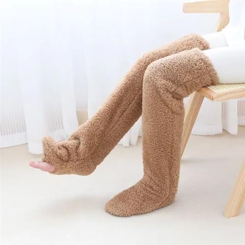 Cozy Paws Thigh High Fuzzy Socks - Plush Teddy Bear Non-Slip Warm for Women & Men, Sleeping Lounge Winter3