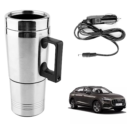 Image of Oshotto 12V Stainless Steel Car Heating Kettle /Mug, Travel Friendly electric Tea /Coffee maker Compatible with Audi Q8 (300ml) - Silver