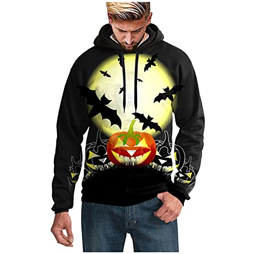 FORUU Men's Halloween Hoodies 2021,Plus Size Funny 3D Sweatshirts Pumpkin Face Skeleton Witch Casual Loose Pullovers Halloween Costume Fashion Halloween Shirts Stylish Mens Halloween Costume Ideas