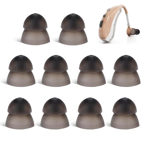 10 Uds. Cúpulas para audífonos, puntas para los oídos de silicona suave, doble capa, tipo cerrado, lavables, tapones para los oídos antiestáticos para personas mayores(Negro)
