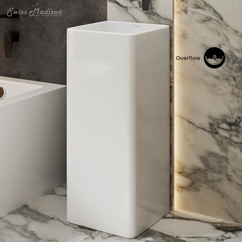 Image of Claire 15 inch x 15 inch Ceramic One-Piece Glossy White Pedestal Sink and Basin