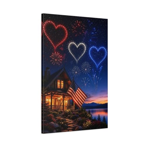 Tableau canvas feu d'artifice nature heart de 60x90 cm avec châssis épais haut de gamme