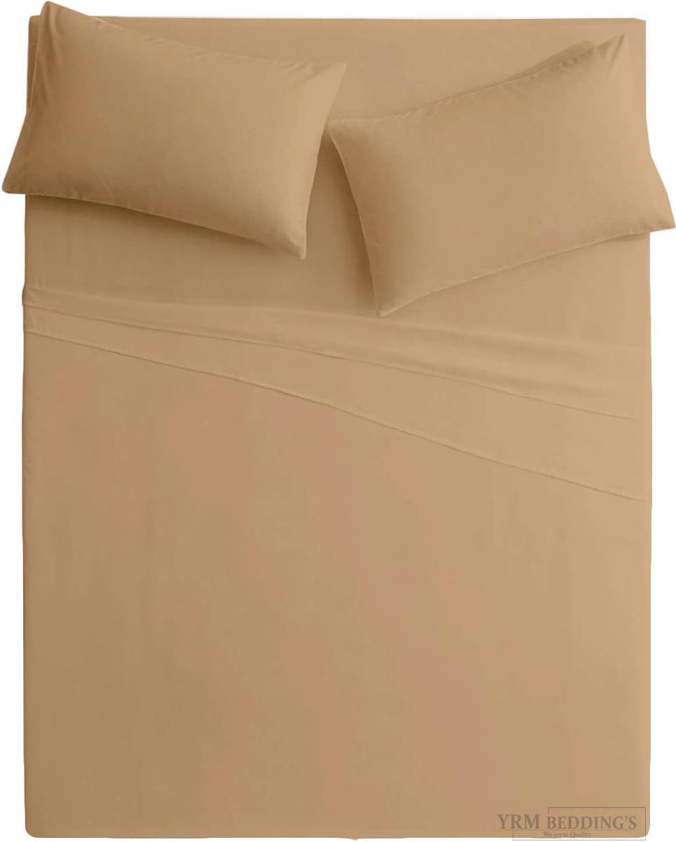 EDMUND - Super Soft Elastic Fitted Bedsheet with Pillow Covers Double Size (48" X 78"+ 8") Fitted Bedsheet Machine Washable Cotton Finished Elastic Bedsheet Double Size | Beige