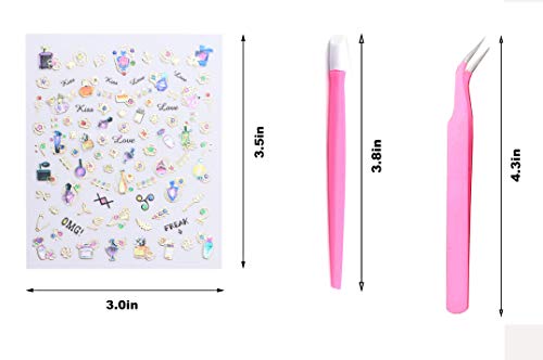 10 Pcs Luxury Jewel Nail Stickers In Imitation Rhinestone Crystal Gem Bronzing Different Shapes,3D Self-Adhesive Nail Art Decals For Home Nail Diy With A Rose Red Tweezers And A Pink Stick(Group B)) #TOP4