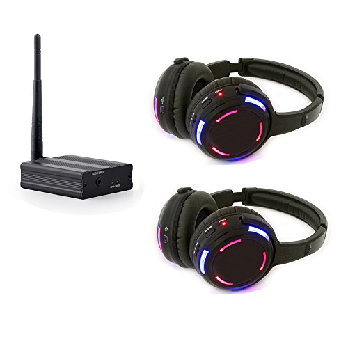 Image of AYVVPII Professional Silent Disco LED Wireless Headphones and RF LED Silent Disco Earphones for iPod MP3 DJ Music Pary Club (2 led Headphone + 1 Transmitter)