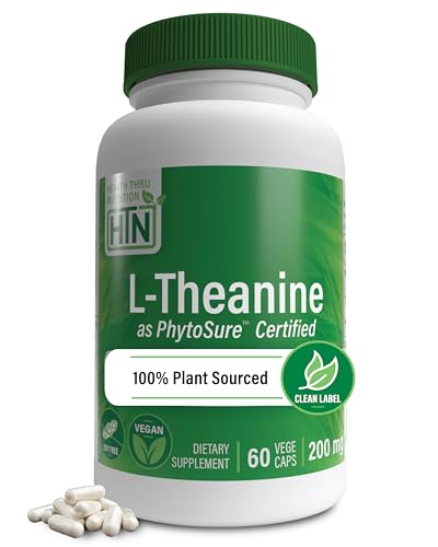 L-Theanine 200mg Vegan as PhytoSure Certified | Supports Healthy Relaxation & Focus | 3rd Party Tested | Clean Label Non-GMO Gluten & Soy Free Hypoallergenic | by Health Thru Nutrition (Pack of 60)