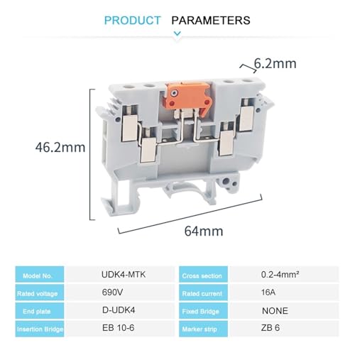 Bornier à vis UDK4-MTK isolant et sectionnable pour câblage sécurisé de 4 mm²