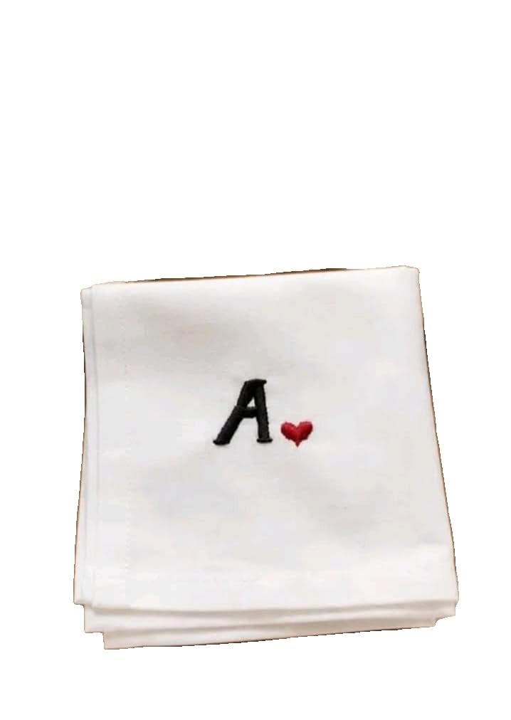 Shree adodhya Custom Embroidered Letter 'A' Handkerchief, Premium White Pocket Square with Cute Heart Detail, Artisanal Handcrafted GiftSet of 2.-image-12