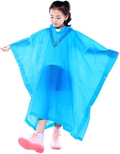 Kids Waterproof Rain Poncho, Reusable EVA Kids Raincoat with Hood and Buttons for Girls Boys, Lightweight Clear Rainwear Children Rain Cape for School Outdoor Hiking Cycling Camping Travel