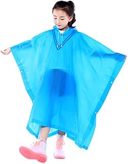 Kids Waterproof Rain Poncho, Reusable EVA Kids Raincoat with Hood and Buttons for Girls Boys, Lightweight Clear Rainwear Children Rain Cape for School Outdoor Hiking Cycling Camping Travel