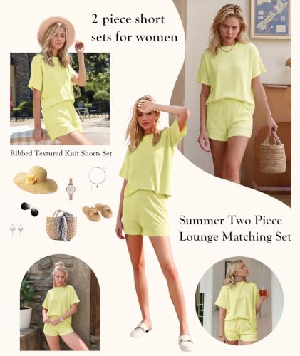 Image of MARZXIN Women 2 Piece Shorts Set 2026 Casual Summer Cruise Outfits Ribbed Loose Short Sleeve Pocket Matching Lounge Sets