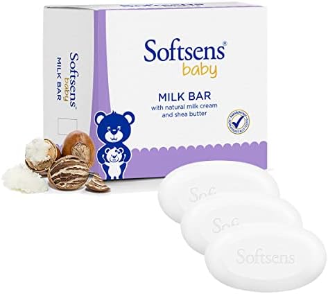 Softsens Baby Soap - Milk Bar Soap, with Natural Milk Cream & Shea Butter 300g (100g x 3) (Value Pack of 1)