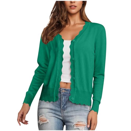 Women's Cardigan Sweater V Neck Lightweight Button Front Knit Tops Green - image 1