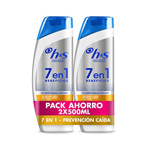 H&S 7en1 - Champú Anticaída Hombre - Champú Anticaspa - 7 Beneficios En 1 Botella - 2x500 ml