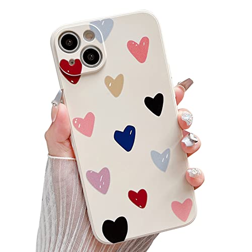 Coque iPhone 14 beige motif cœur idée cadeau idéal pour femme et fille